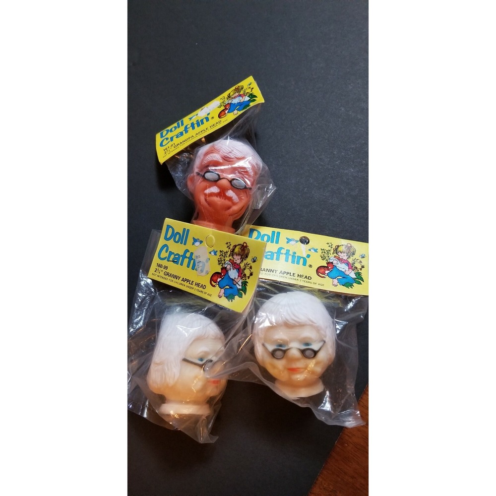 Lot of‎ 3 Doll Craftin' 2 3/4" Granny/Grandpa Apple Heads Eye Glasses White Hair
